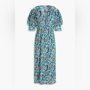 GANNI Floral-print plissé-georgette midi dress